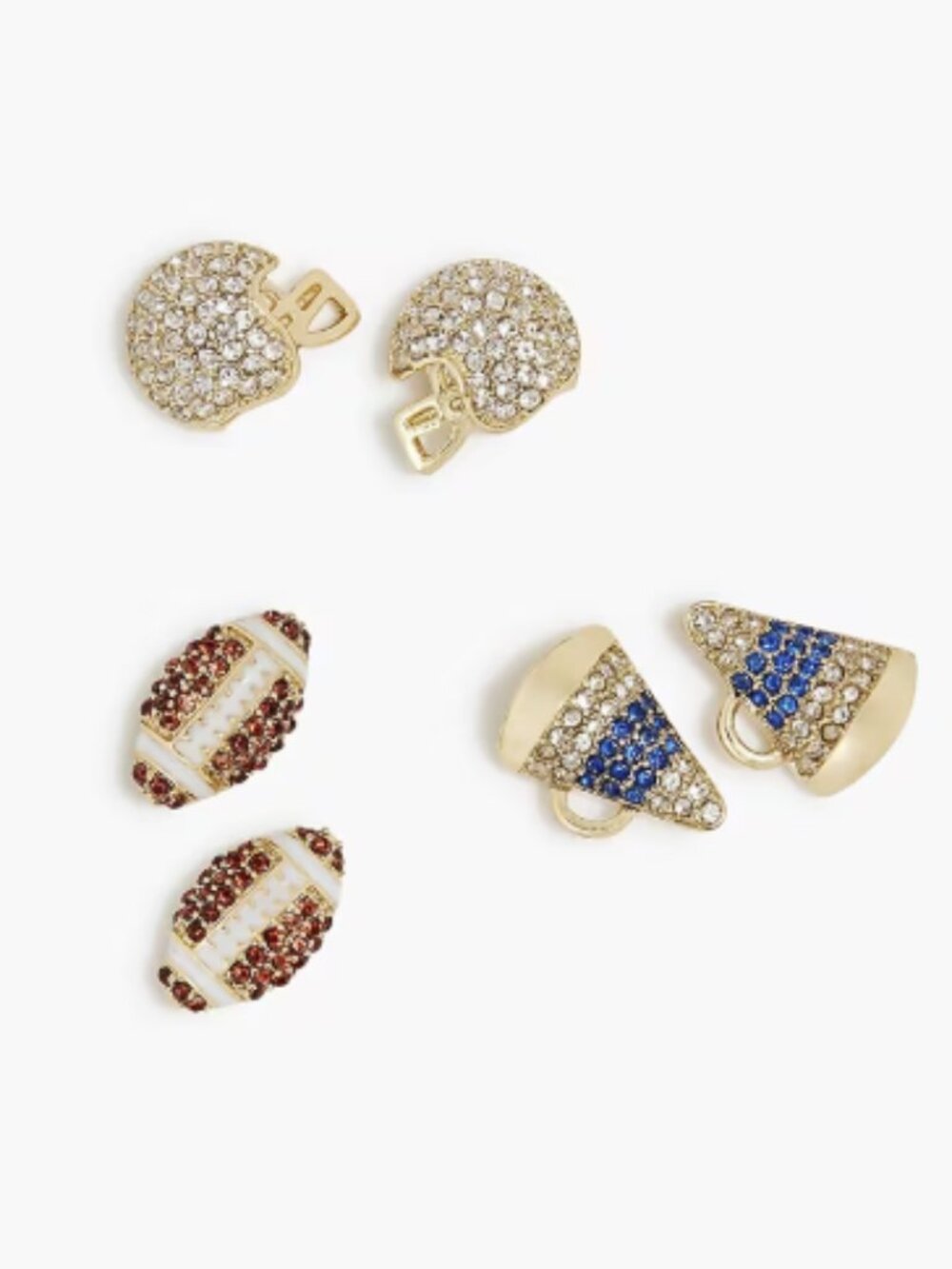 J. Crew Studs NEW Women Football Earrings Cheerleader crystals set of 3 game day